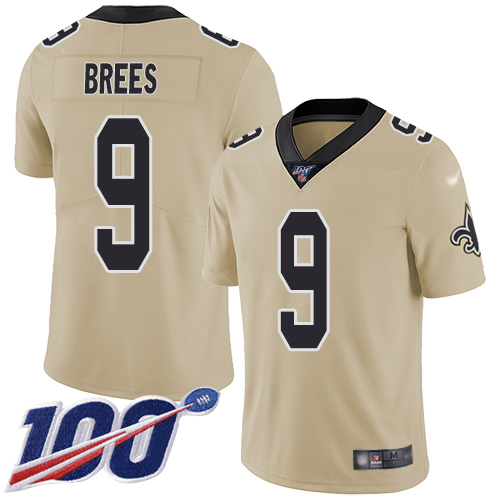 Men New Orleans Saints Limited Gold Drew Brees Jersey NFL Football #9 100th Season Inverted Legend Jersey